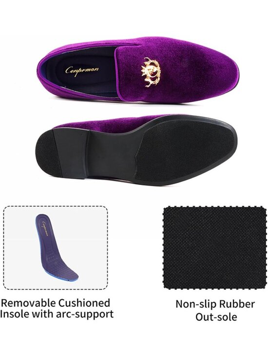Cenprmon Men\'s Purple Elegant Velvet Loafers Metal Buckle Penny Slip On Shoes main image 5